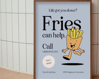 Lámina artística "Las papas fritas pueden ayudar": Decoración de cocina retro de moda (descarga digital)