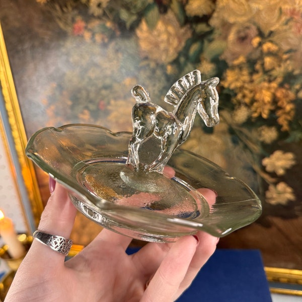 Vintage Knox Glass KR Haley Pacemaker Horse Trinket Dish or Ashtray / Collectible Glass