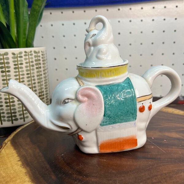 Vintage Porcelain Elephant Teapot Mom and Baby Elepphant Teapot