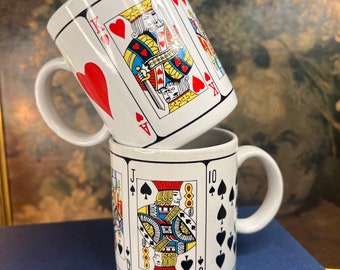 Vintage Set of 2 Playing Card Suits Mugs / Card Mugs/ Retro Coffee Cups