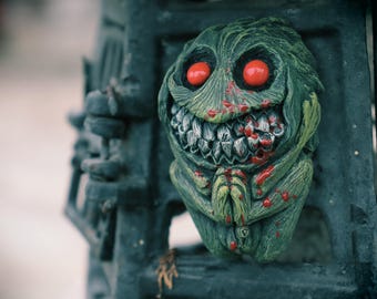 Horror | Inspired Grinning Creature Magnet | Handcrafted | Disturbing Art with Blood Accents