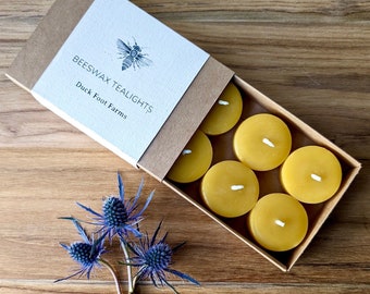 Set of 6 - Beeswax Tealight Candles -Gift Box