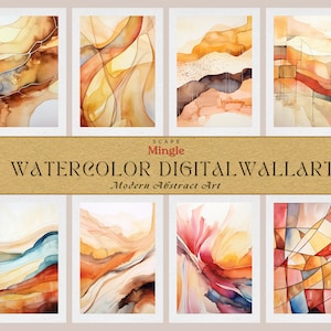 Modern Abstract Watercolor Digital Wall Art Set of 8 Prints, Printable Wall Art,  Abstract Prints, watercolor paintings, Digital Download