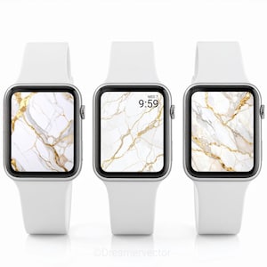 Beige Marmor Apple Watch Wallpaper Set - Zarte Goldadern, Minimaler Luxus Smartwatch Hintergrund (3 JPG Download)