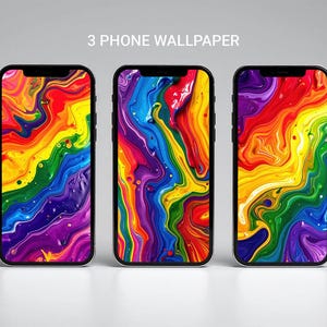 Rainbow Fluid Art Phone Wallpaper – Abstract Swirling Paint Design for iPhone & Android, Bold LGBTQ+ Pride Digital Download