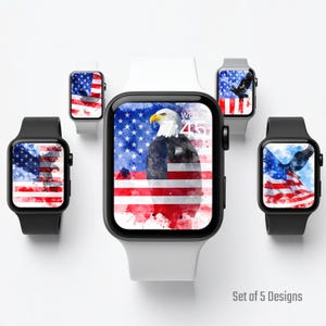 Watercolor American Flag Apple Watch Wallpaper – Artistic Eagle & USA Freedom Theme, Patriotic Smartwatch Face Download