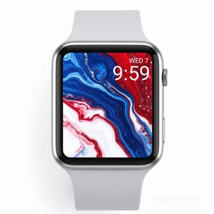 Sfondo American Marble per Apple Watch: vortice rosso, bianco e blu con glitter oro, download del quadrante astratto di lusso per smartwatch