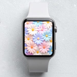 Sfondo 3D con fiori pastello per Apple Watch: stile margherita delicato con sfondo minimale, grazioso quadrante simmetrico per smartwatch da scaricare