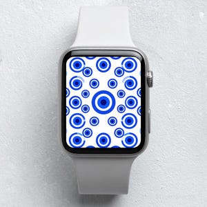 Evil Eye Apple Watch Wallpaper – Minimalist Blue & White Protection Symbol, Spiritual Smartwatch Background