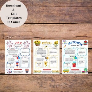 3rd Quarter Teacher Newsletter Template Bundle - July, August, September- 3 Months of Themed Teacher Classroom Newsletter Templates