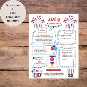July Teacher Classroom Digital Newsletter. Update families with ease with this digital newsletter template. 4th of July Themed Newsletter