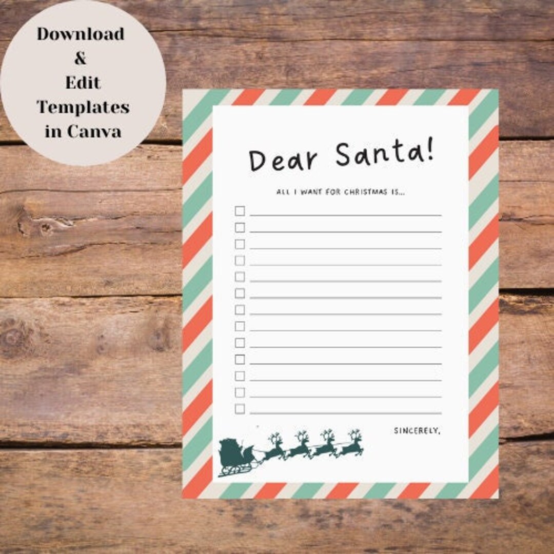 Retro Santa Wish List Letter Printable Christmas Wish List Template ...