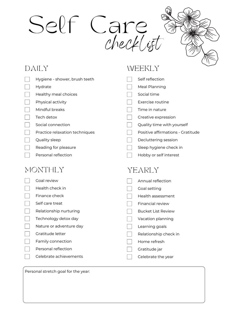 Self Care Checklist Daily Check in Weekly Check in Monthly Check in ...