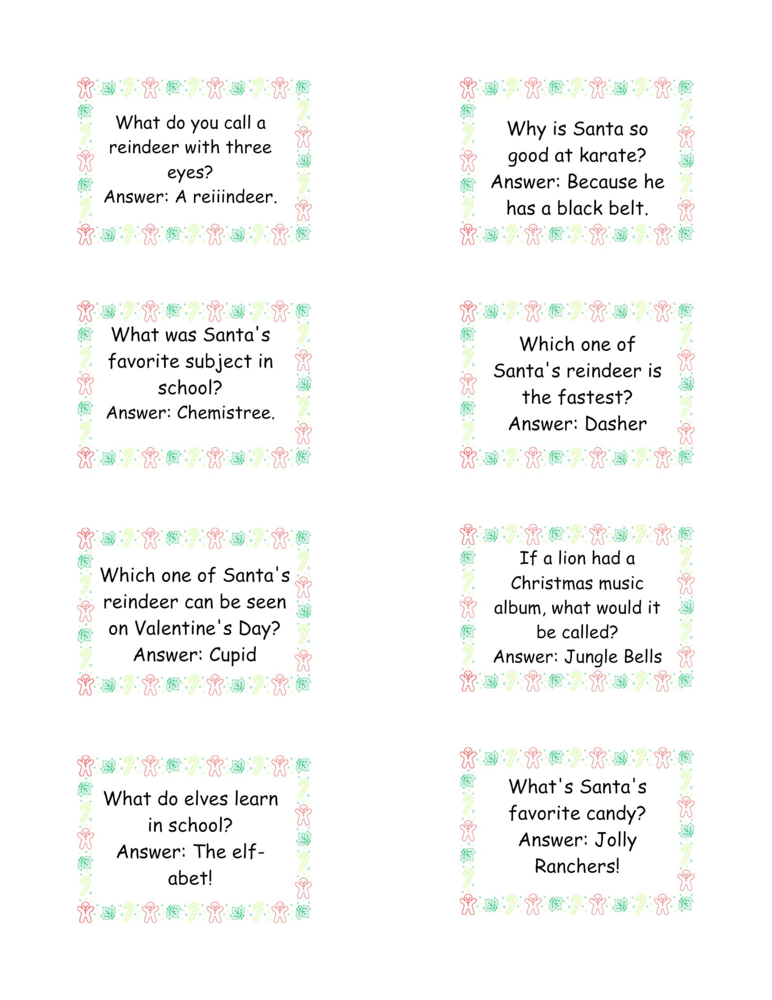 Christmas Holiday Kids Lunch Box Riddles - 3 Printable and Editable 8.5 ...