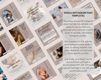 30 Doula Social Media Post Templates PostPartum Midwife Doula Content Idea Pregnancy Marketing Facebook Instagram Post Birth