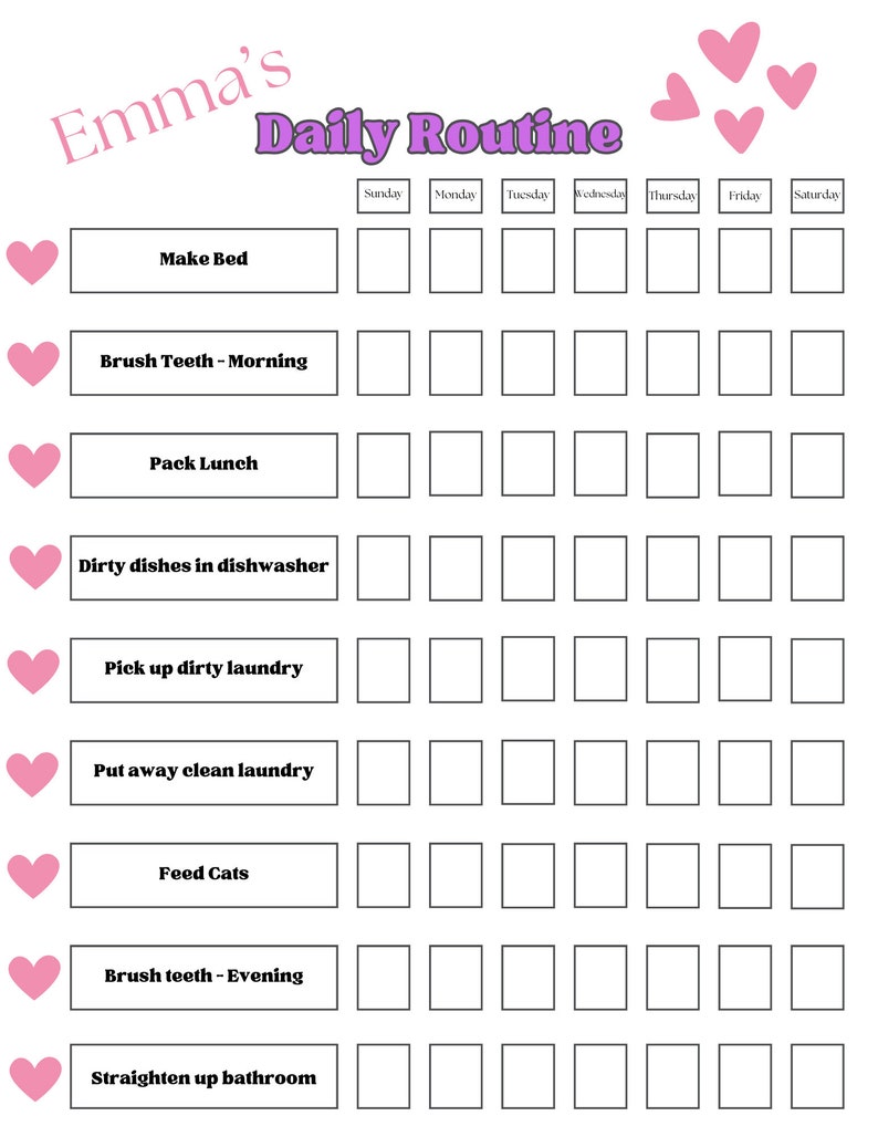 Printable Kids Daily Routine Chart -editable Girls Daily Schedule ...