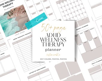 ADHD Wellness Therapy Planner Variety of Planner Pages Habit Tracker Customizable ADHD Planner Printable ADHD Bundle