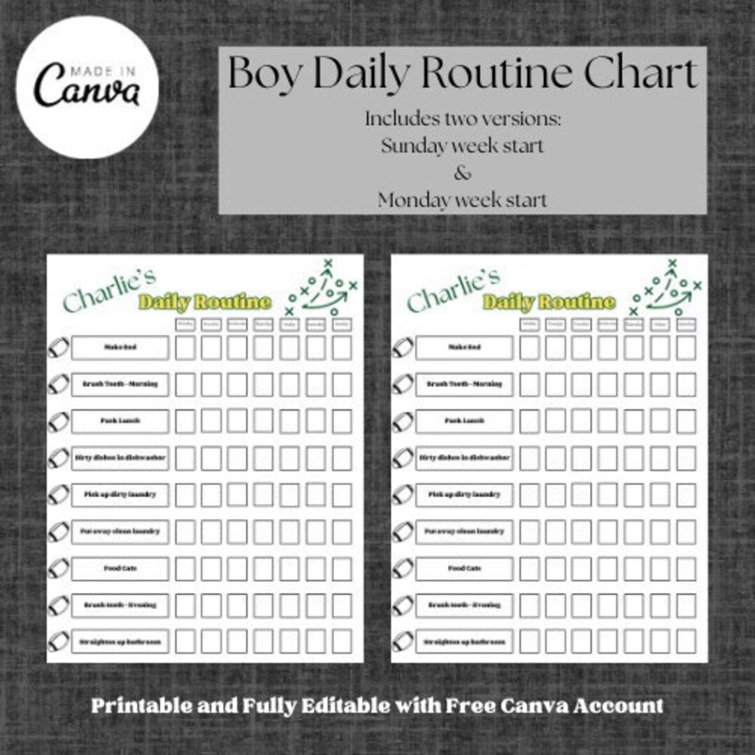 Editable Kids Daily Routine Chart - Printable Boy's Schedule Template ...