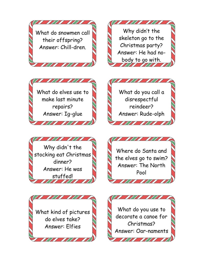 Christmas Holiday Kids Lunch Box Riddles - 3 Printable and Editable 8.5 ...