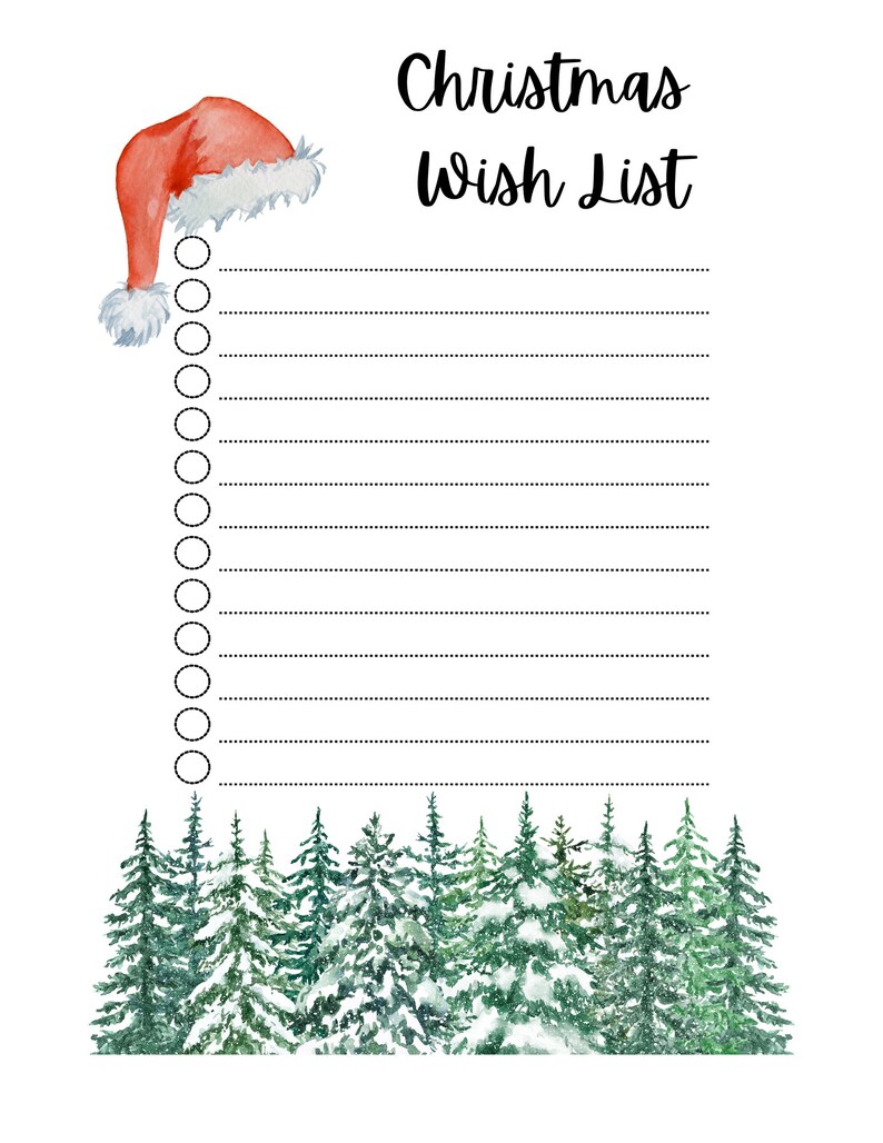 Santa Hat Printable Christmas Wish List, Santa List Template, Kids ...