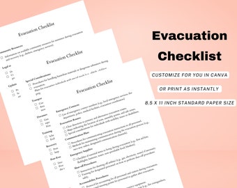 Emergency Evacuation Checklist Instant Printable or Editable in Canva Stay Prepared & Safe in Any Crisis - Printable Emergency Plan Template