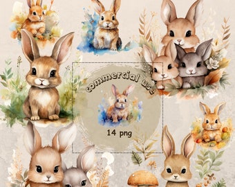Watercolor Bunny Clipart: Woodland Animals Illustration (Digital Download)