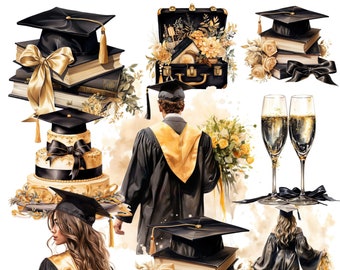 graduierte Kappe Clipart, Klasse von 2025, Abitur, schwarz und gold, digitaler Download Abschlussfeier, graduierte Kappe Clipart, graduierte Hut PNG
