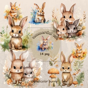 Bunny aquarel illustratie baby konijn clipart commercieel gebruik bosdieren kinderkamer decoratie feestartikelen bos vrienden