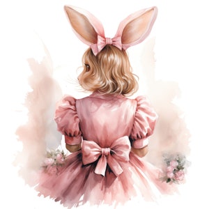 Preppy PinkAesthetic Osterhase Clipart, Kokette Pastellschleife & Girly Kaninchen PNG für Kinderzimmerdekor und Einladungen