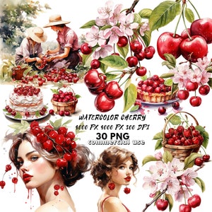 Cerise aquarelle clipart fruit fleur de cerisier png