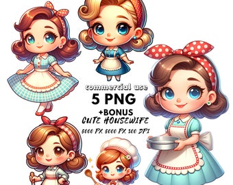 Retro Housewife Clipart PNG Bundle | 50s 60s Vintage Women (Digital Download)