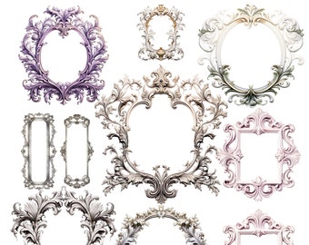 Baroque Frame Clipart: Ornate White Frames, Shabby Chic (Digital Download)