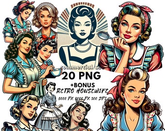 Retro Housewife Clipart PNG Bundle | 1950s Vintage Graphics (Digital Download)