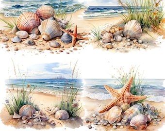 Watercolor Seashell & Starfish Clipart | Nautical Summer Art (Digital Download)