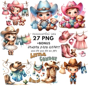 Kinderzimmer Dekor | Kleiner Cowboy |Wild Westen Country |Digitaler Download | Bauernhof PNG |  Babyparty Png | Baby Cowboy Aquarell Clipart Bundle