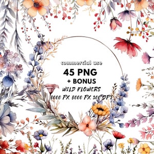 Wilde bloemen bloemen clipart-aquarel rand set-zomer herfst bloemen-digitale kunst png
