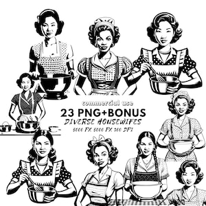 Huisvrouw Diverse vintage dames | 60S 50S |Retro ander ras vrouw | Atoom uit de jaren 1950 | Commercieel gebruik | Sublimatie png-bundel retro dames