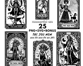 Bookish Dog Mom Tarot Card PNG - Reader Humor - Dog Witchy Design - Sublimation Art