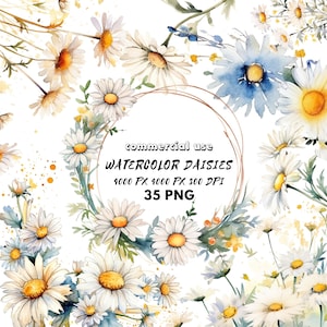 Daisy Birthflower Abril Clipart Floral Acuarela Daisy Corona Esquina Borde Marcos png paquete abril flor de nacimiento clipart Boda floral png