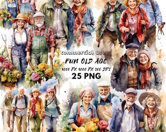 Aquarell Großeltern Clipart Bundle | 25 PNG Familien Grafiken (Digitaler Download)