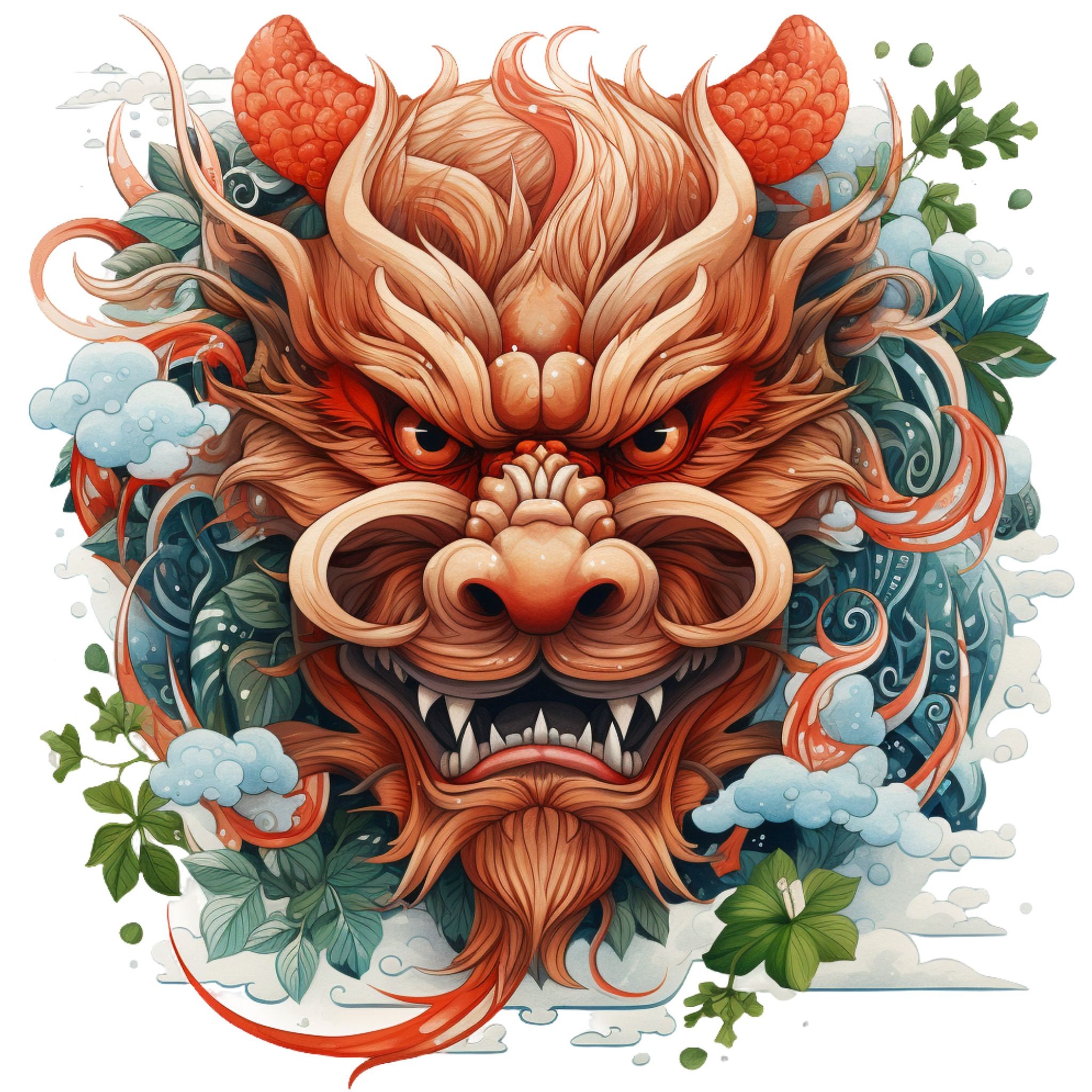 Wood Dragon Chinese Zodiac 2024 PNG Watercolor New Year Dragon Clipart Dragon Wood Fantasy