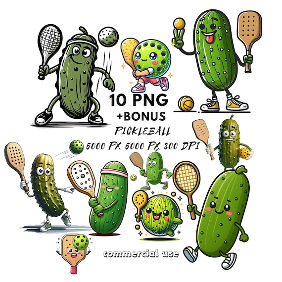Pickleball Clipart Bundle, Cute Pickleball PNG (Digital Download)