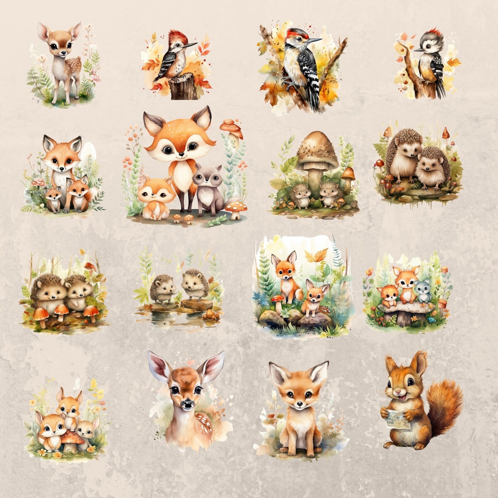 Woodland Animals Clipart Bundle - Watercolor - Transparent Pngs - Fox ...
