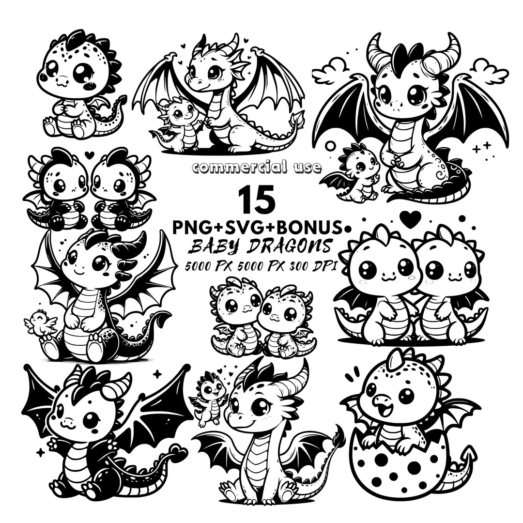 Baby Dragon Clipart Bundle | Mythical PNG SVG (digital Download) - Etsy