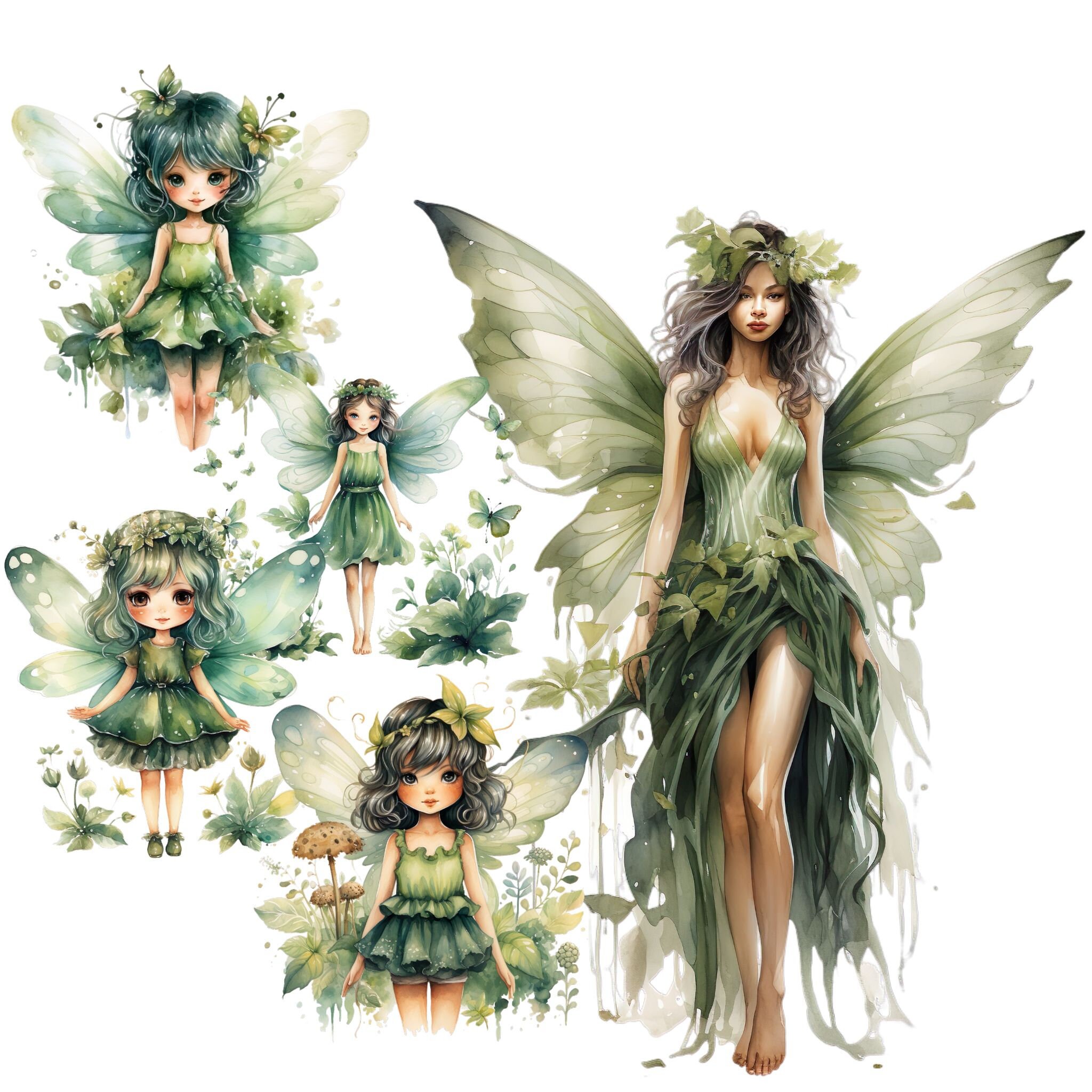 Cute Fairies Watercolor Clipart Bundle Ethereal Forest Fairy & Fantasy ...