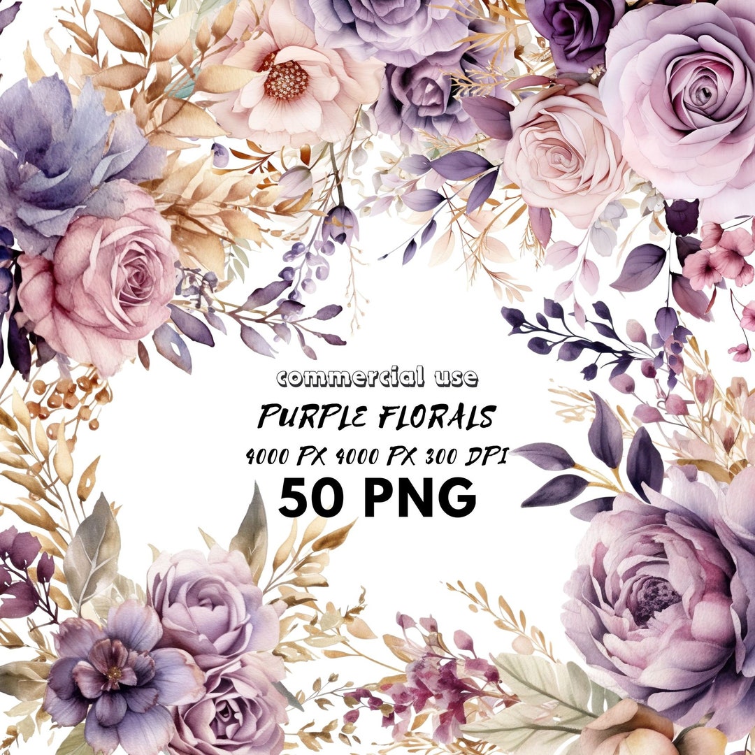 Watercolor Purple Flower Clipart - Floral Wreath Bouquet Design ...