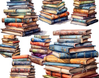 42 Libros clipart Libros de acuarela paquete de imágenes prediseñadas PNG Libro clipart borde Libro pintado lectura Estante de libros Ilustraciones educativas