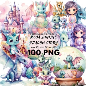Cute Dragon clipart Watercolor | Baby Shower | Dragon Decor | Pastel Baby Dragons Png | Watercolor Baby Dragon Clipart | Junk Journal