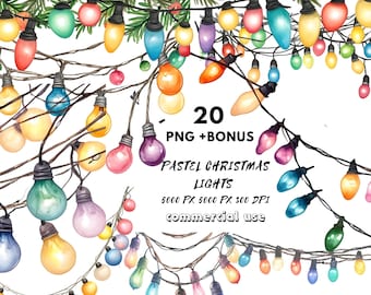Christmas lights Garland Clipart Bundle - Watercolor Designs - Instant Download - Festive Decorations