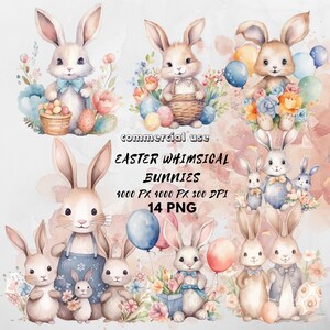Watercolor Cute Easter Clipart | Digital Download | Printable Watercolor Clipart | Cute Bunny PNG | Bunny Clipart | Nursery Decor